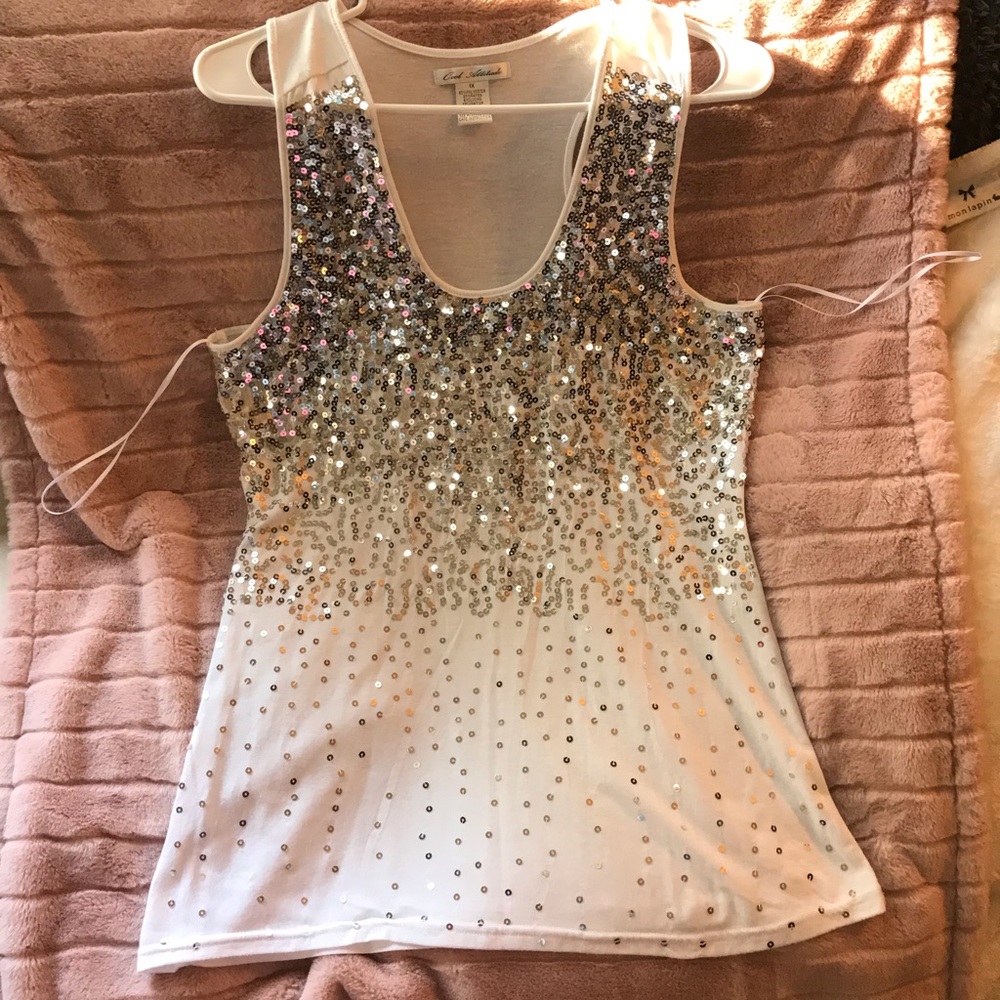 Cool Attitude White tank top sequin front size 1X